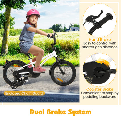 16 Inch Kids Bike Adjustable with Removable Training Wheels for Aged 4-7-White