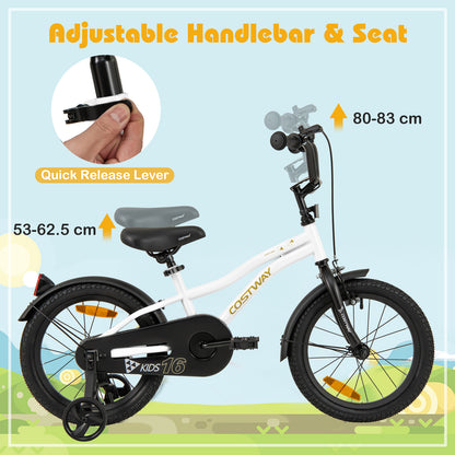 16 Inch Kids Bike Adjustable with Removable Training Wheels for Aged 4-7-White