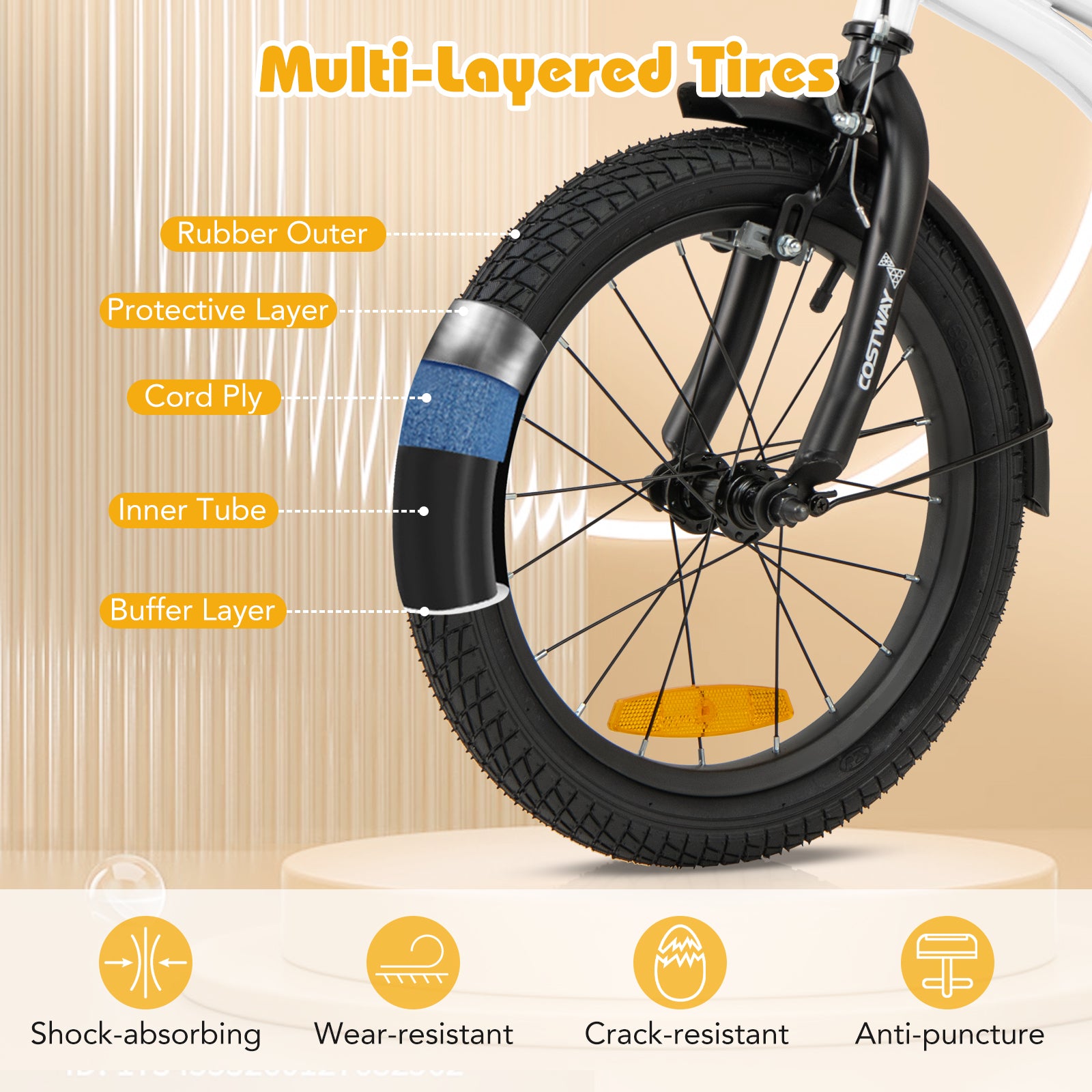 16 Inch Kids Bike Adjustable with Removable Training Wheels for Aged 4-7-White