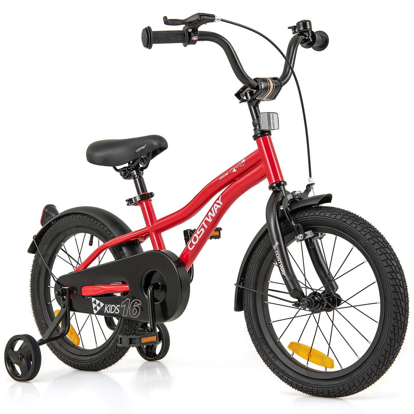 16 Inch Kids Bike Adjustable with Removable Training Wheels for Aged 4-7-Red