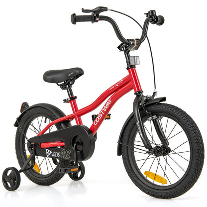 16 Inch Kids Bike Adjustable with Removable Training Wheels for Aged 4-7-Red