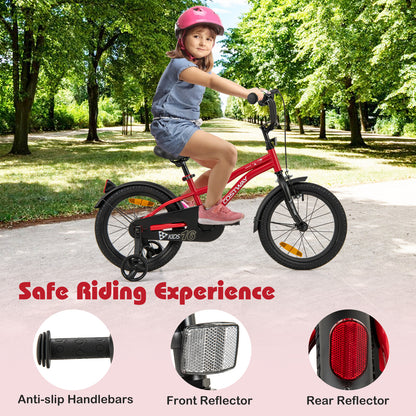 16 Inch Kids Bike Adjustable with Removable Training Wheels for Aged 4-7-Red