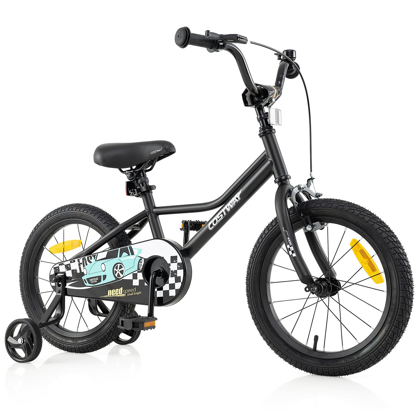 14/16/18 Inch Kids Bike with Removable Training Wheels and Adjustable Seat-Black-16 inches