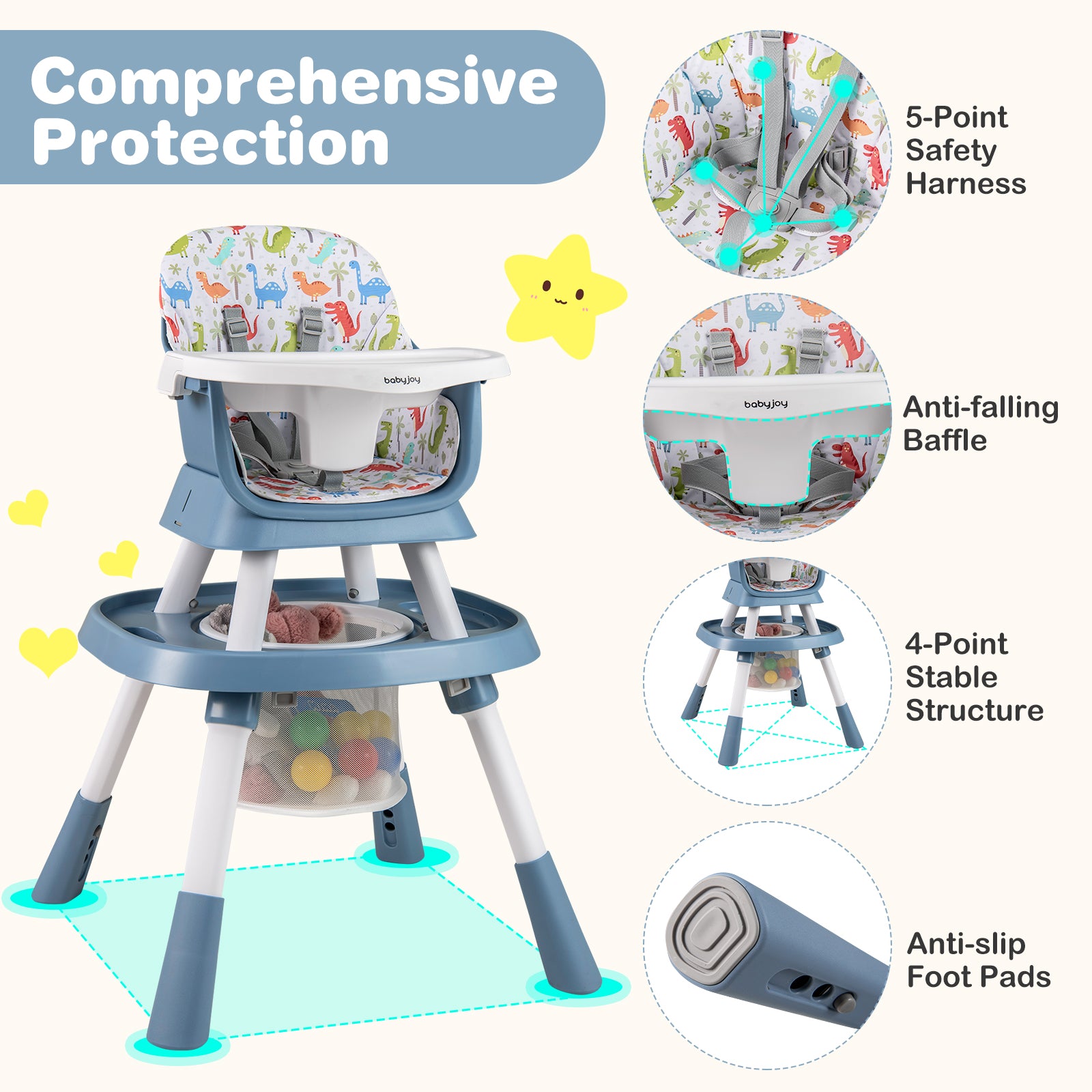 16-in-1 Convertible Baby High Chair for Babies and Toddlers-Blue