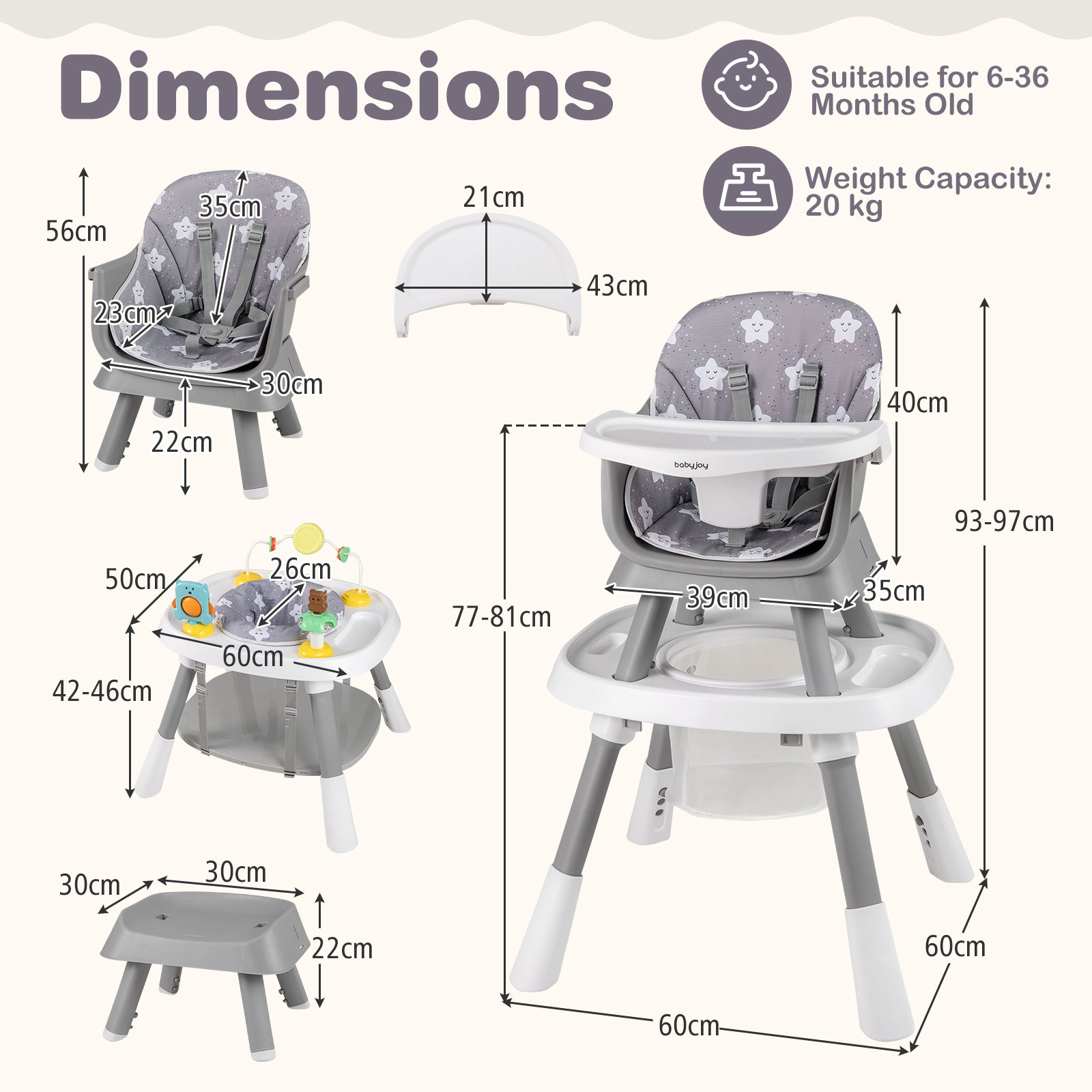 16-in-1 Convertible Baby High Chair for Babies and Toddlers-Grey