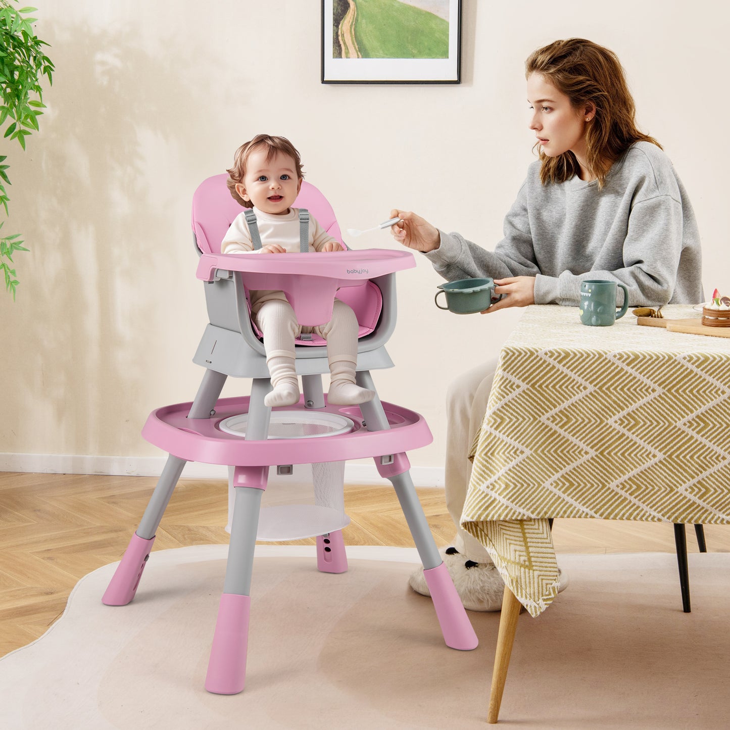 16-in-1 Convertible Baby High Chair for Babies and Toddlers-Pink