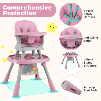 16-in-1 Convertible Baby High Chair for Babies and Toddlers-Pink