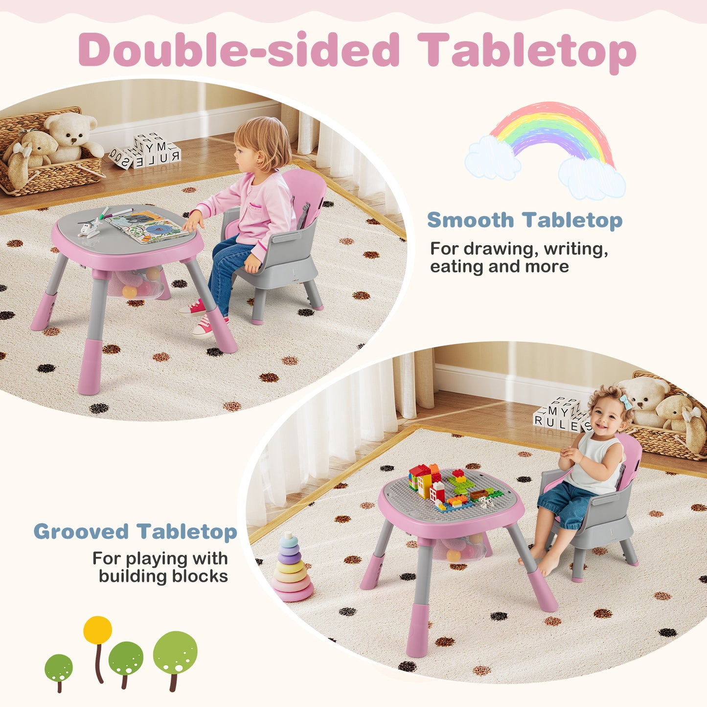 16-in-1 Convertible Baby High Chair for Babies and Toddlers-Pink