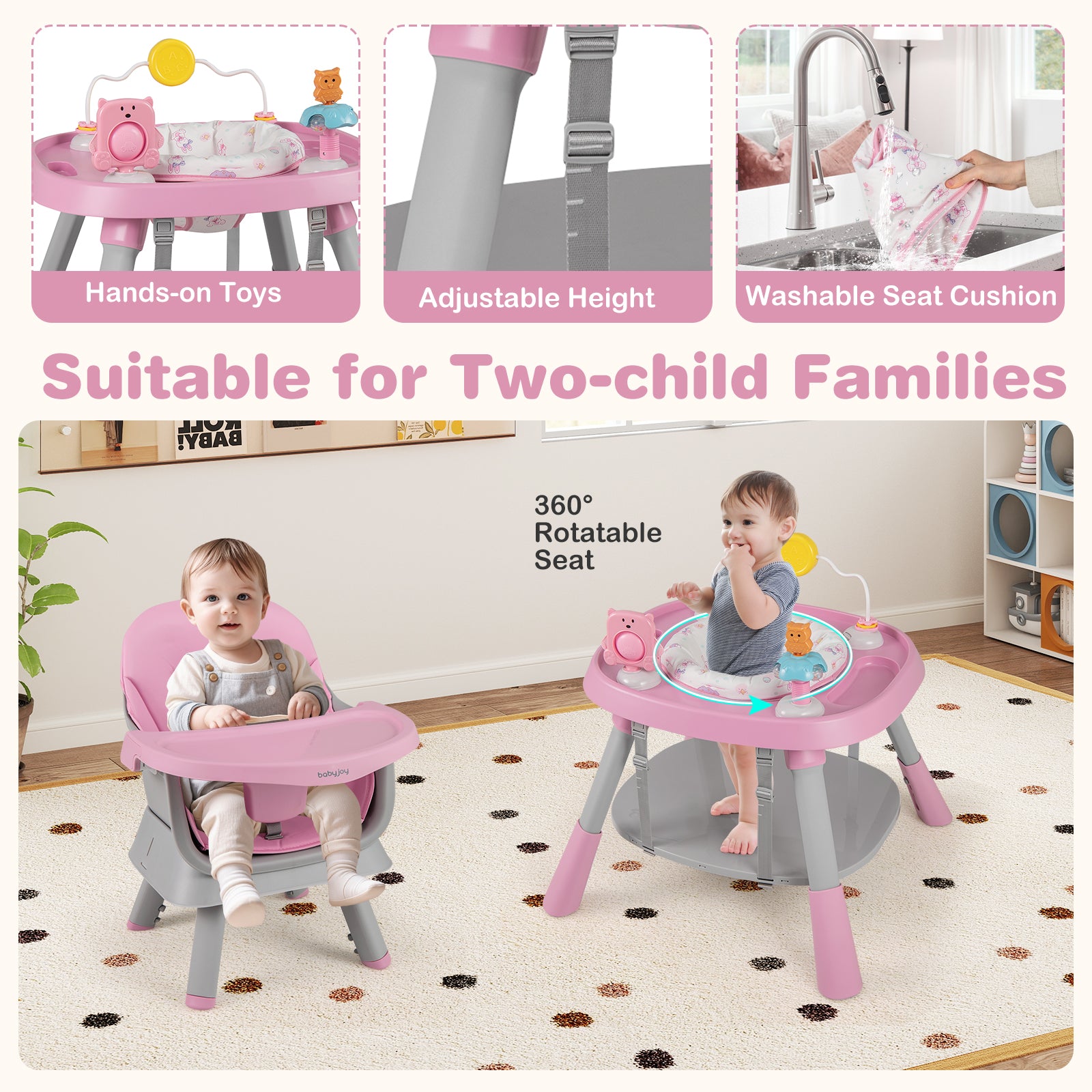 16-in-1 Convertible Baby High Chair for Babies and Toddlers-Pink