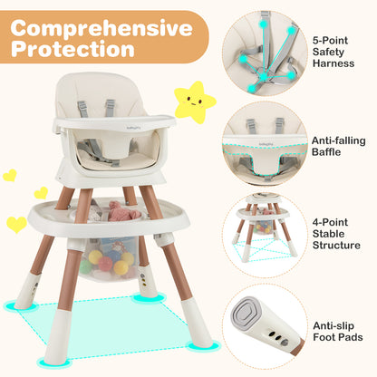16-in-1 Convertible Baby High Chair for Babies and Toddlers-White