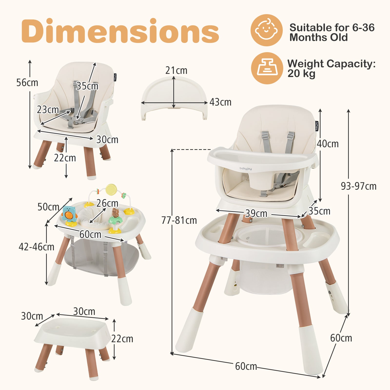 16-in-1 Convertible Baby High Chair for Babies and Toddlers-White