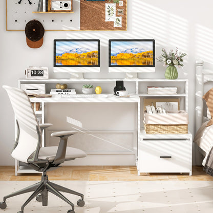 170 CM Computer Desk with Monitor Stand and File Drawer-White