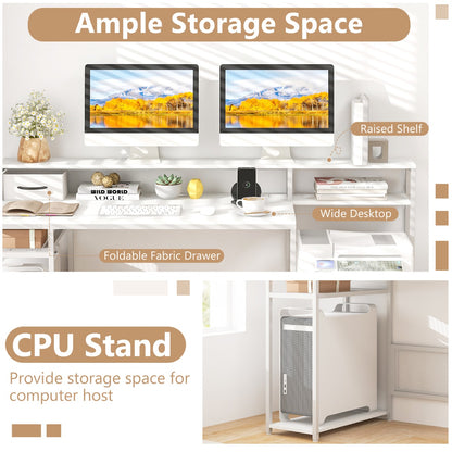 170 CM Computer Desk with Monitor Stand and File Drawer-White