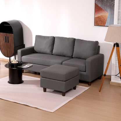 Modern 3-Seater Grey Sofa with Chaise - 1.95 x 1.46 m, Fabric Upholstery