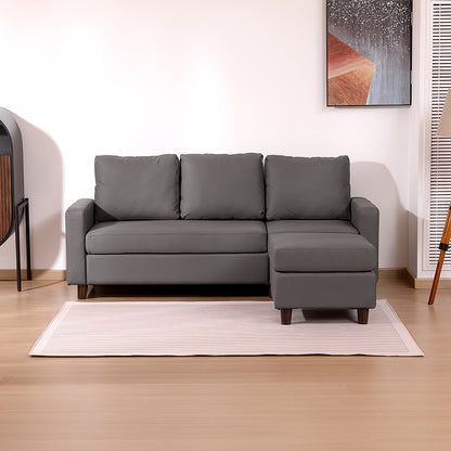 Modern 3-Seater Grey Sofa with Chaise - 1.95 x 1.46 m, Fabric Upholstery