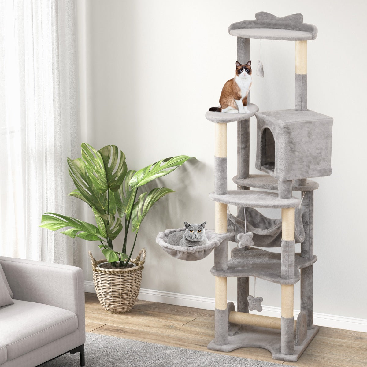 176cm Tall Multi-level Cat Tree Cat Tower with Top Perch