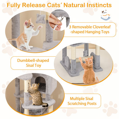 176cm Tall Multi-level Cat Tree Cat Tower with Top Perch