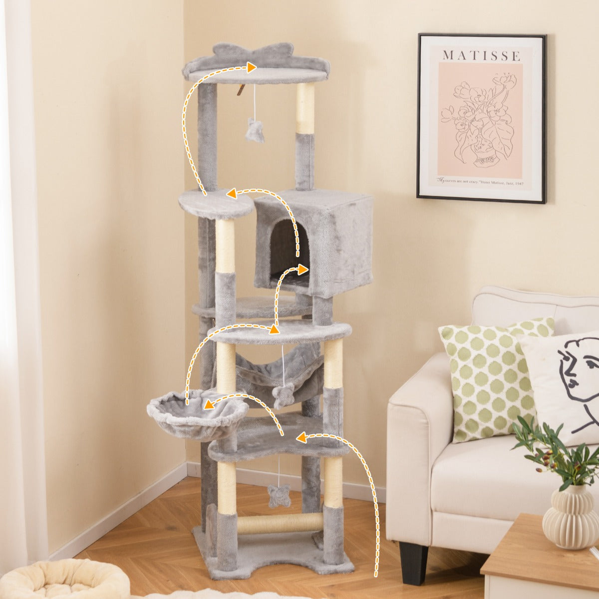 176cm Tall Multi-level Cat Tree Cat Tower with Top Perch