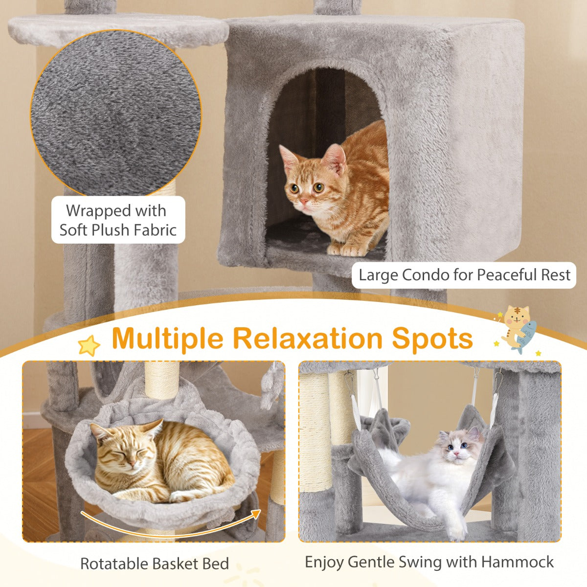 176cm Tall Multi-level Cat Tree Cat Tower with Top Perch