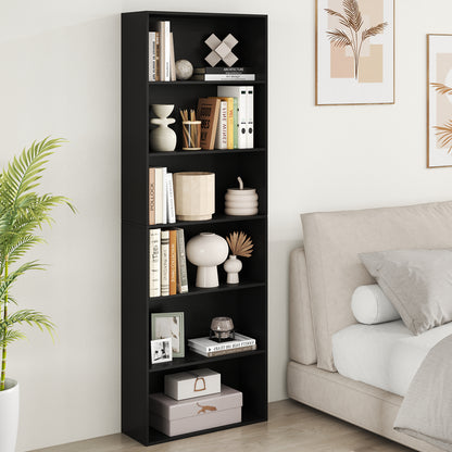 6-Tier Open Bookcase 178 cm Tall Floor Standing Book Storage Organizer-Black