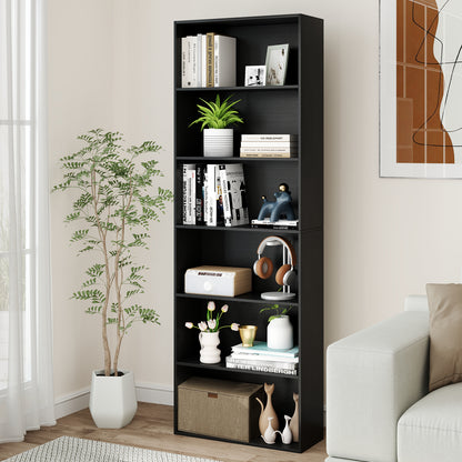 6-Tier Open Bookcase 178 cm Tall Floor Standing Book Storage Organizer-Black