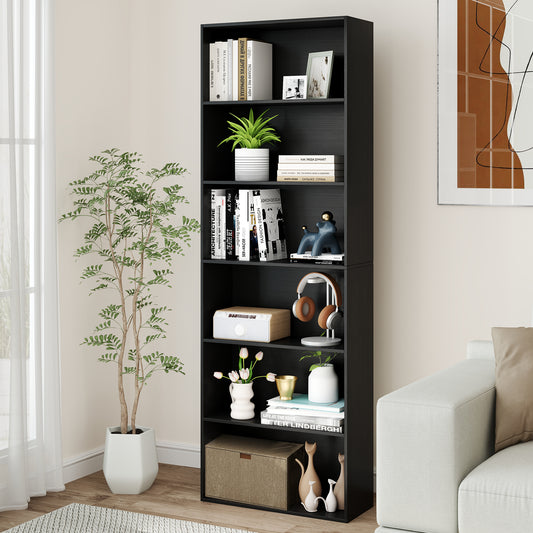 6-Tier Open Bookcase 178 cm Tall Floor Standing Book Storage Organizer-Black