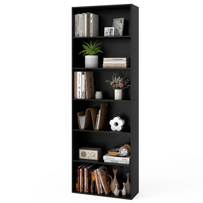 6-Tier Open Bookcase 178 cm Tall Floor Standing Book Storage Organizer-Black