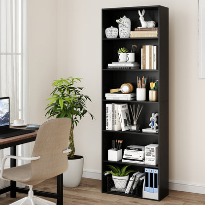 6-Tier Open Bookcase 178 cm Tall Floor Standing Book Storage Organizer-Black