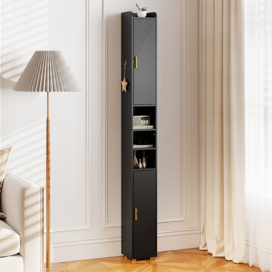 179 cm Tall Bathroom Cabinet with 2 Doors and Adjustable Shelves-Black