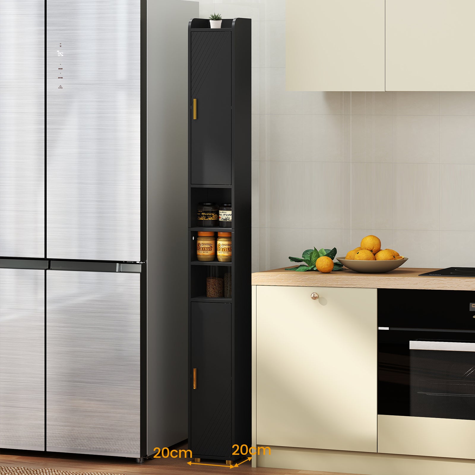 179 cm Tall Bathroom Cabinet with 2 Doors and Adjustable Shelves-Black