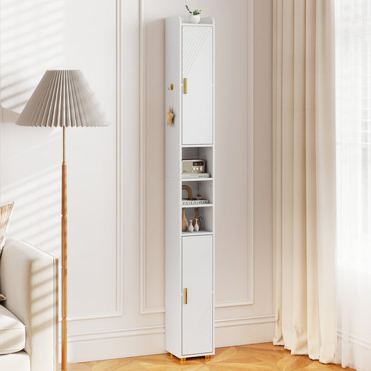 179 cm Tall Bathroom Cabinet with 2 Doors and Adjustable Shelves-White