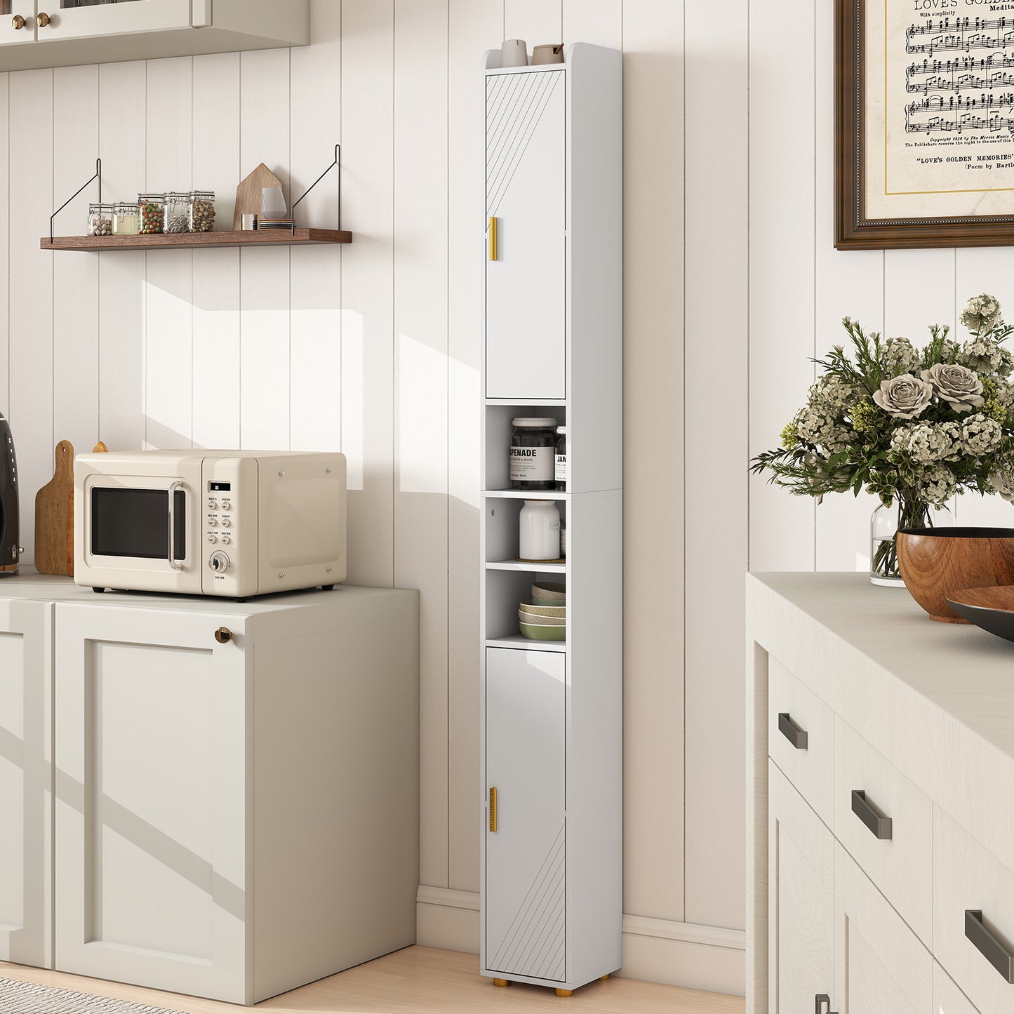 179 cm Tall Bathroom Cabinet with 2 Doors and Adjustable Shelves-White