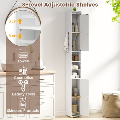 179 cm Tall Bathroom Cabinet with 2 Doors and Adjustable Shelves-White