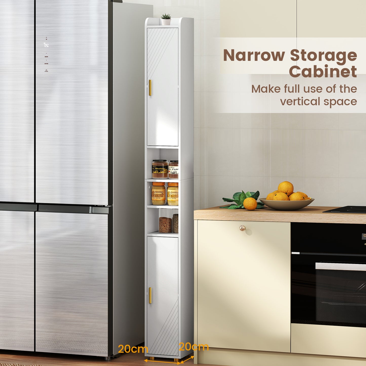 179 cm Tall Bathroom Cabinet with 2 Doors and Adjustable Shelves-White