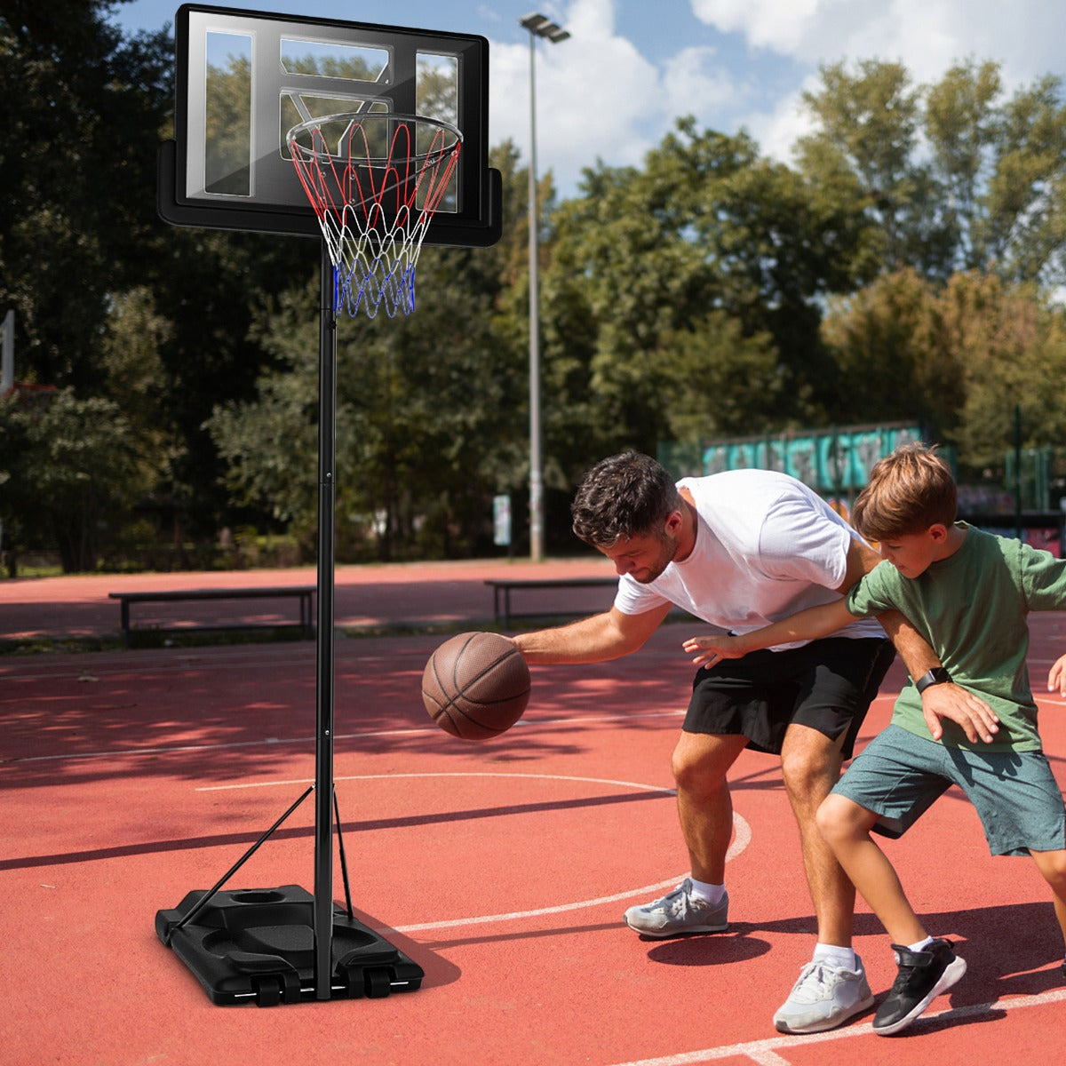 Costway 180-305cm Adjustable Basketball Hoop System with 2 Wheels