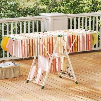 180cm Foldable Metal Laundry Drying Rack with Height Adjustable Wings-Beige
