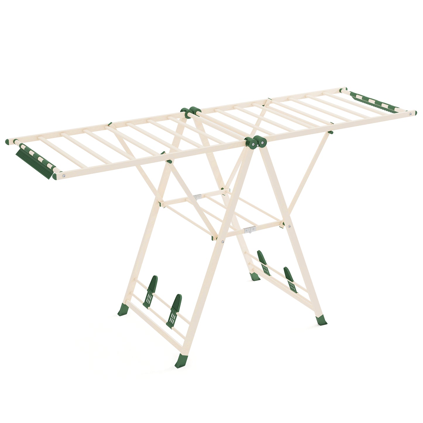 180cm Foldable Metal Laundry Drying Rack with Height Adjustable Wings-Beige