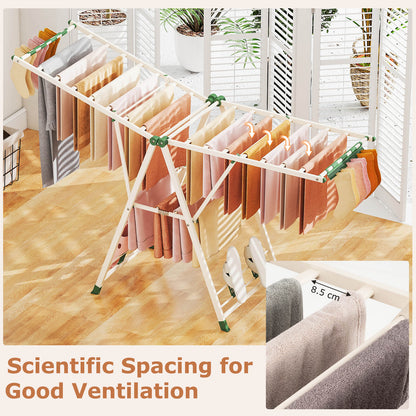 180cm Foldable Metal Laundry Drying Rack with Height Adjustable Wings-Beige