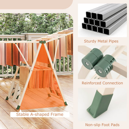 180cm Foldable Metal Laundry Drying Rack with Height Adjustable Wings-Beige