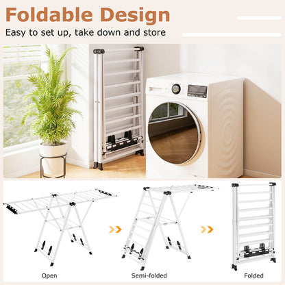 180cm Foldable Metal Laundry Drying Rack with Height Adjustable Wings-White