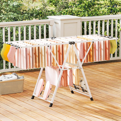 180cm Foldable Metal Laundry Drying Rack with Height Adjustable Wings-White