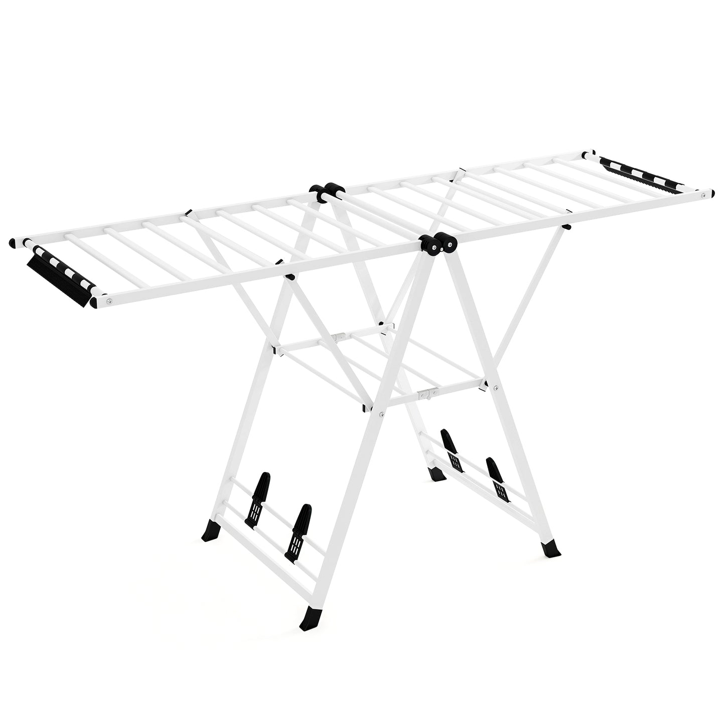 180cm Foldable Metal Laundry Drying Rack with Height Adjustable Wings-White