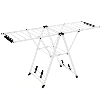 180cm Foldable Metal Laundry Drying Rack with Height Adjustable Wings-White