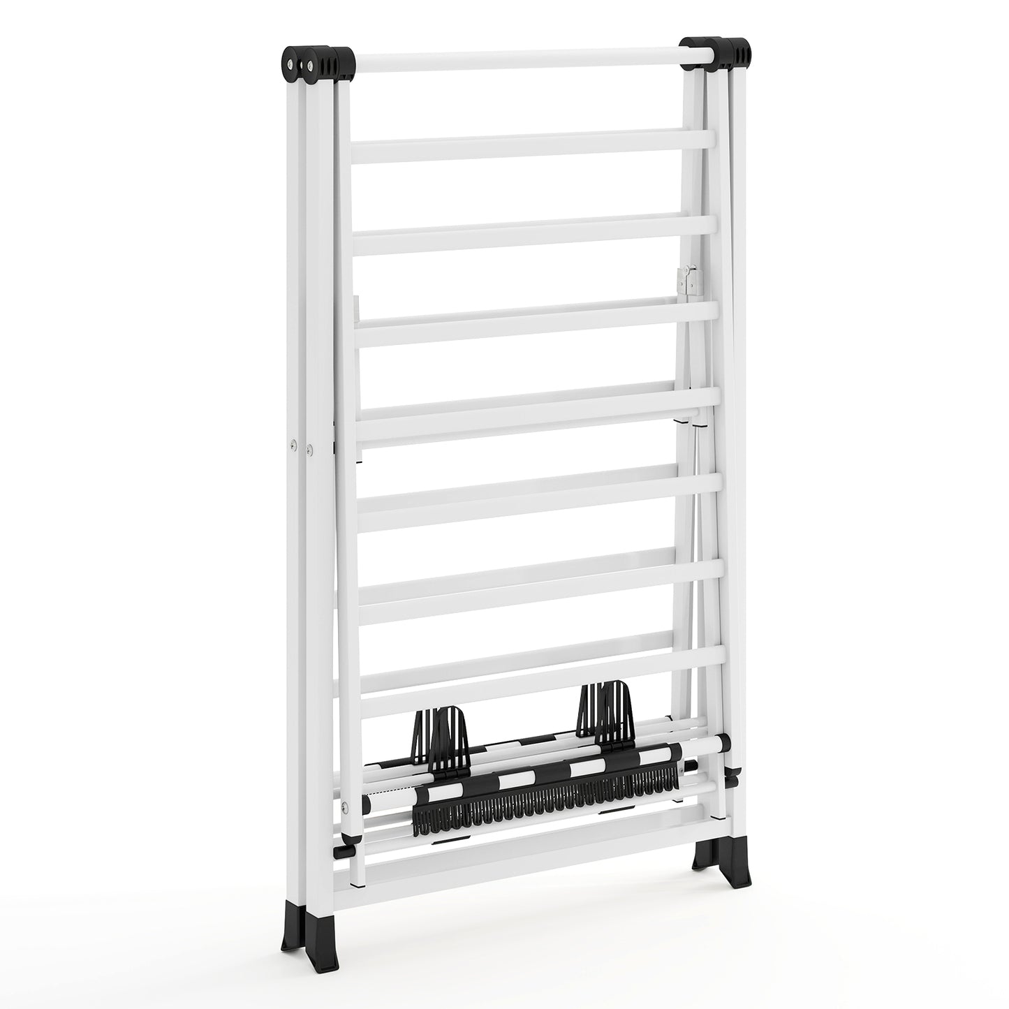 180cm Foldable Metal Laundry Drying Rack with Height Adjustable Wings-White
