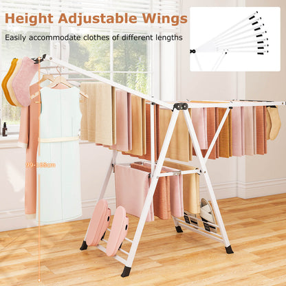 180cm Foldable Metal Laundry Drying Rack with Height Adjustable Wings-White