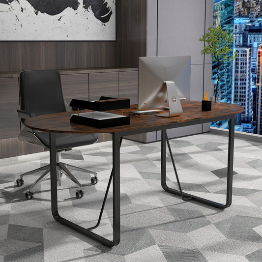180 cm Conference Table with Sturdy Metal Legs-Rustic Brown