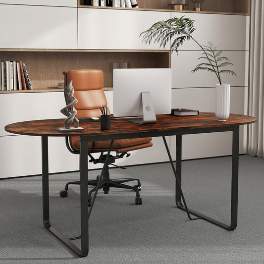 180 cm Conference Table with Sturdy Metal Legs-Rustic Brown