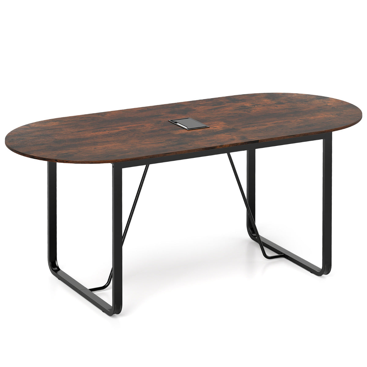180 cm Conference Table with Sturdy Metal Legs-Rustic Brown
