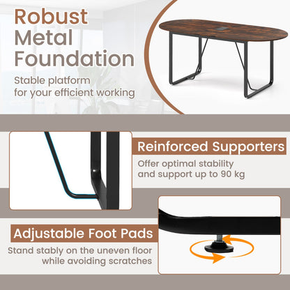 180 cm Conference Table with Sturdy Metal Legs-Rustic Brown