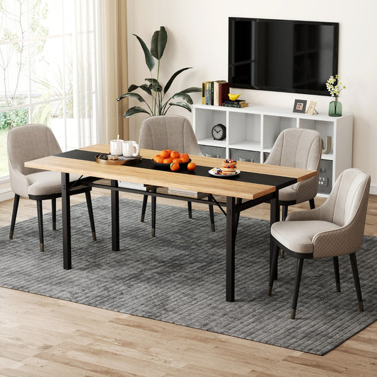 180 cm Dining Table for 6-8 People with Heavy-Duty Metal Frame-Natural